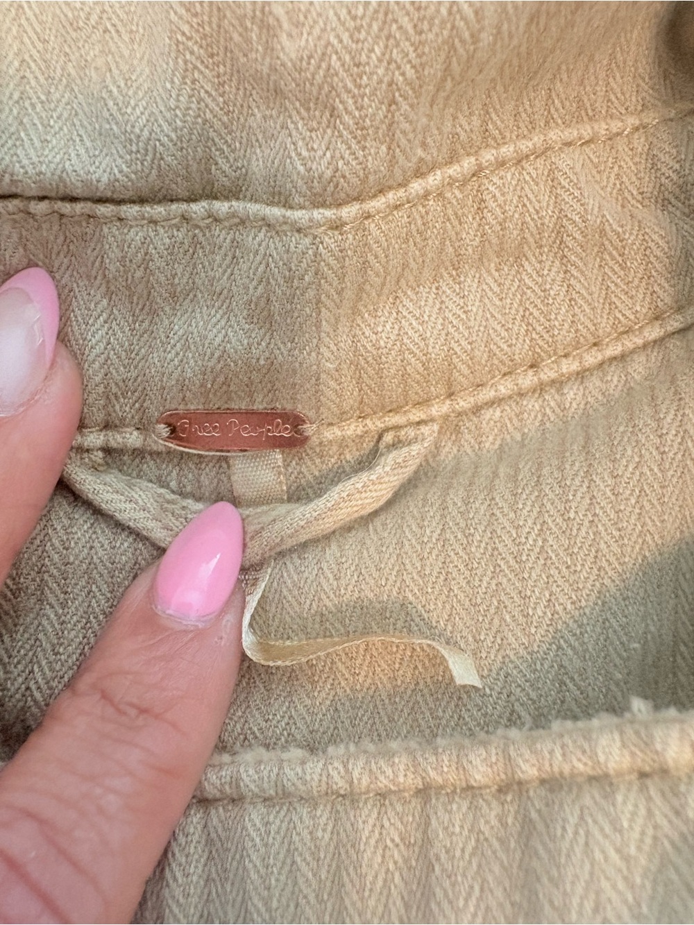 Free People Tan Corduroy Jean Jacket with Embroidered Sleeve Patch - Picture 3 of 5